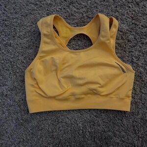 Fresought‎ Womens Yellow Seamless Ribbed Sports Bra Multi Strap Racerback Medium